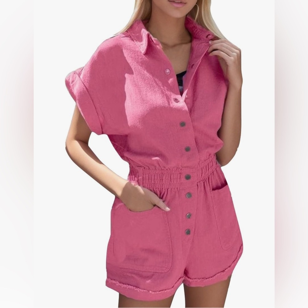 Women's Summer Short Denim Jumpsuit Jean Rompers Buttons Loungewear Rompers